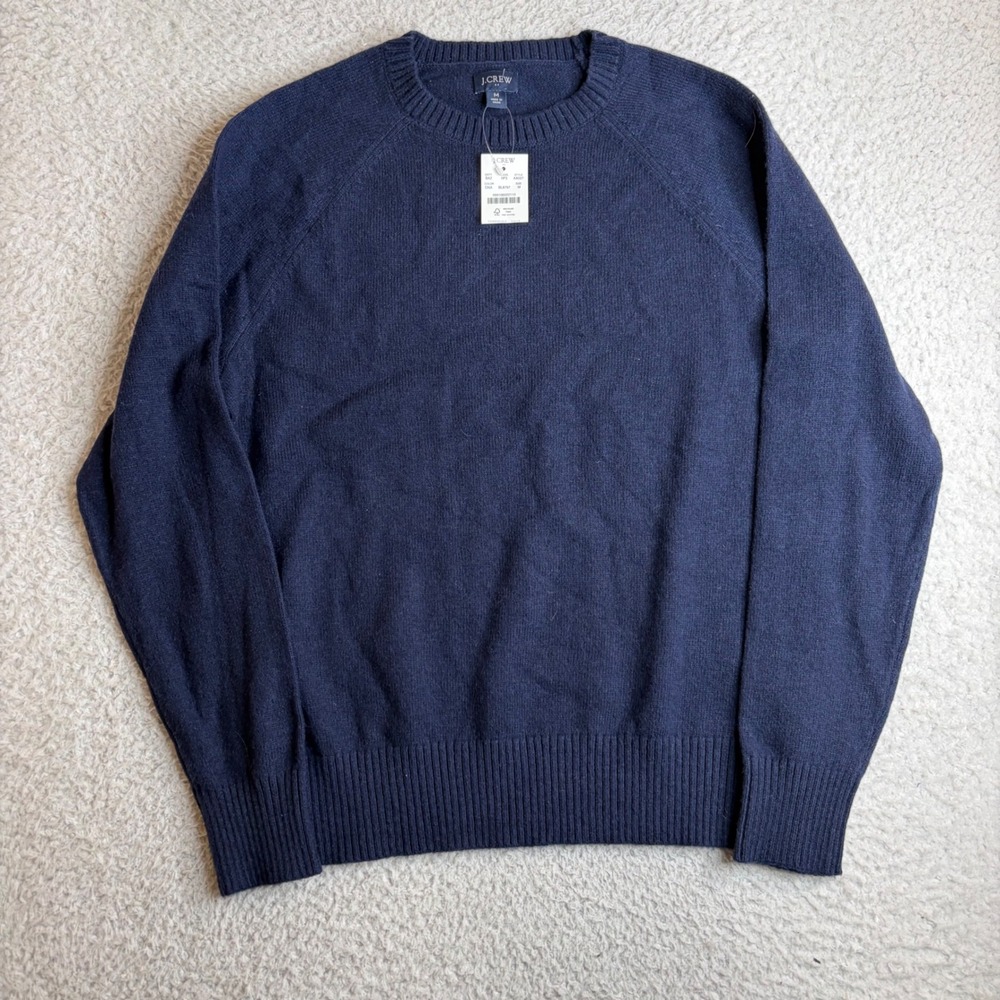 J.Crew Mens Navy Blue Lambswool Blend Crewneck Raglan Sweater AA027 Size M NEW
